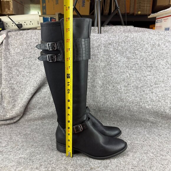 ✅Womens 9M Nicole Tess Black Knee-High Riding Boots Side-Zip Double Buckle Strap - Picture 7 of 13
